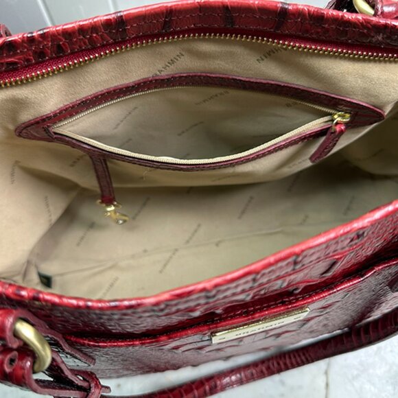 Brahmin Bag Purse Tote Red Med Asher Melborne Croc Shoulder Zip Top GUC - Picture 11 of 16